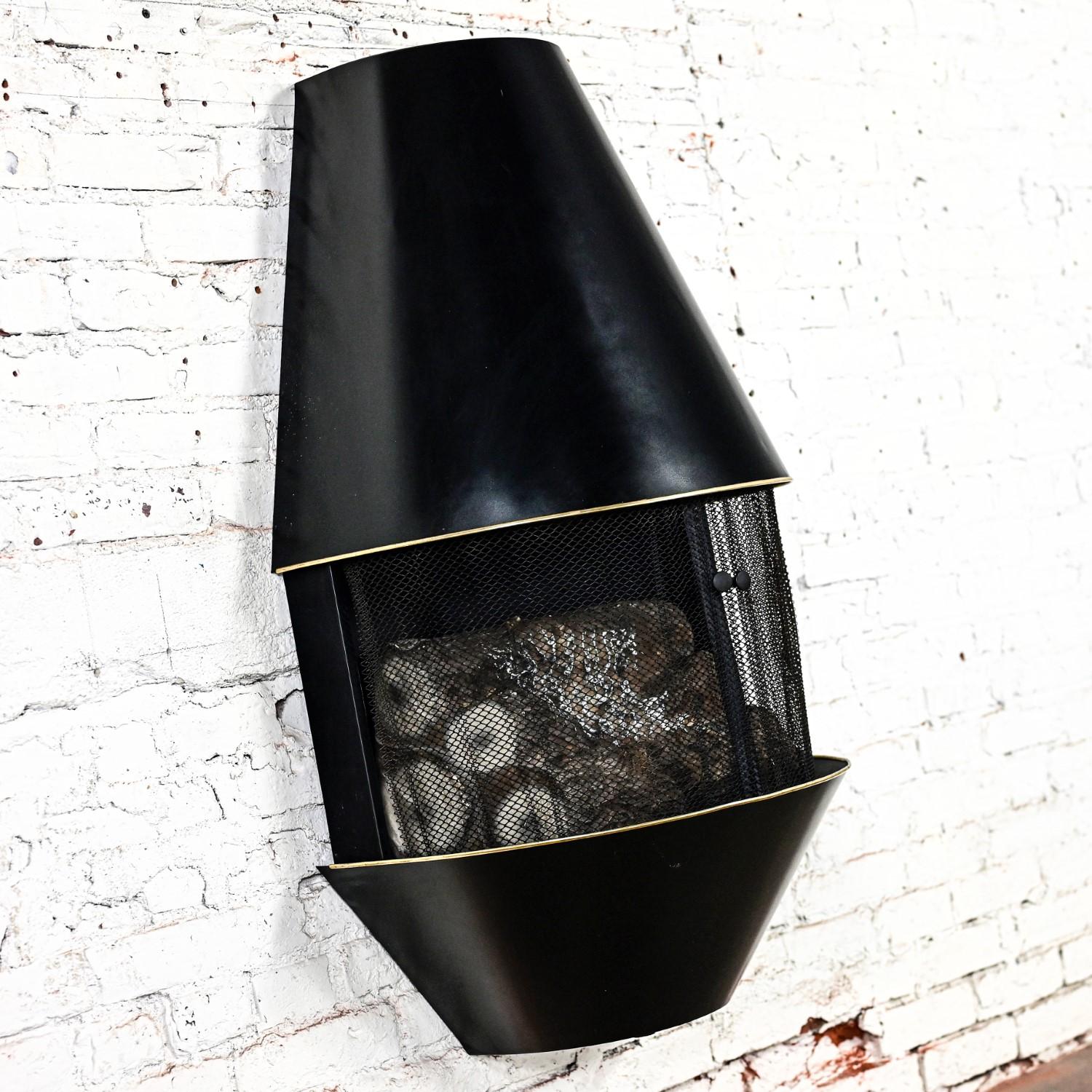 American MCM Sears & Roebuck Electric Wall Fireplace Model 41152 Black & Brass Plate Trim
