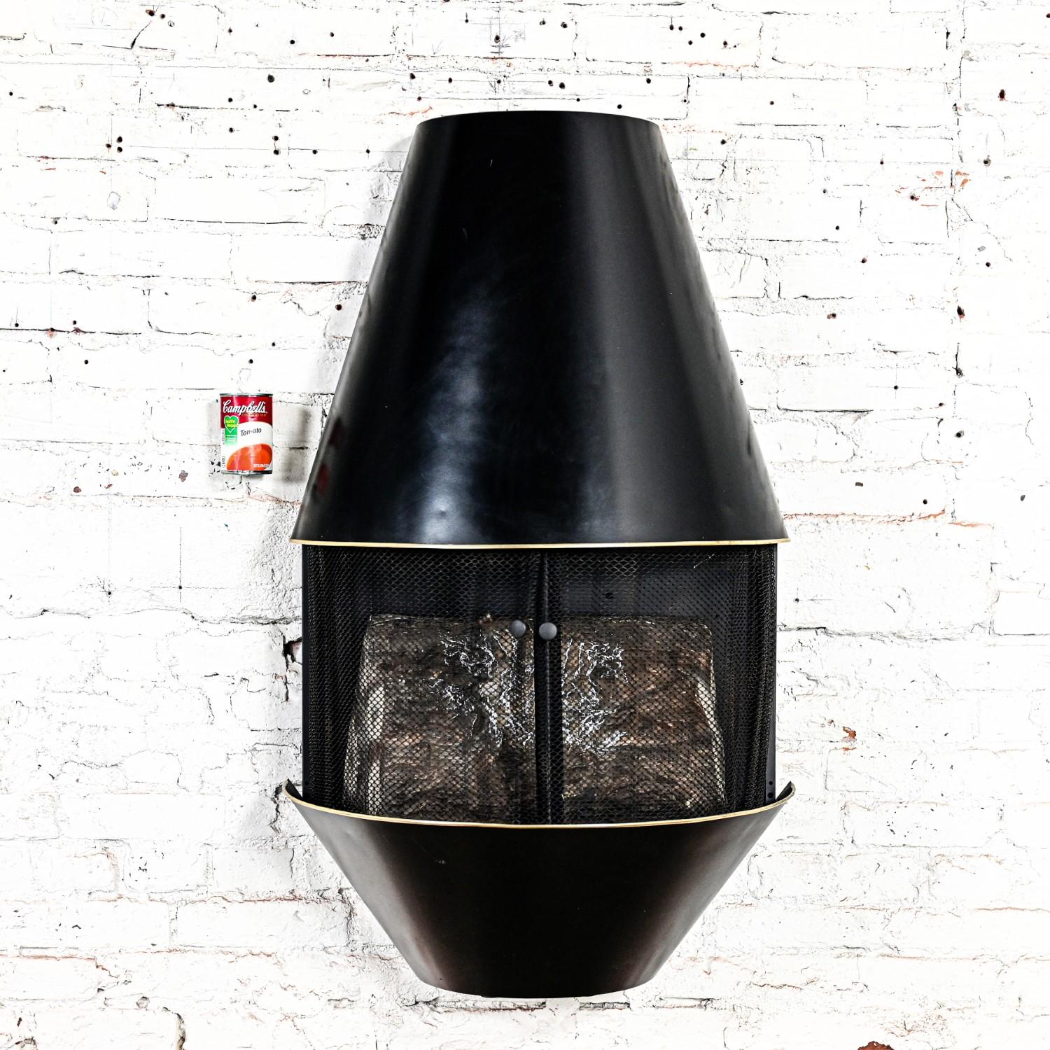 MCM Sears & Roebuck Electric Wall Fireplace Model 41152 Black & Brass Plate Trim 1