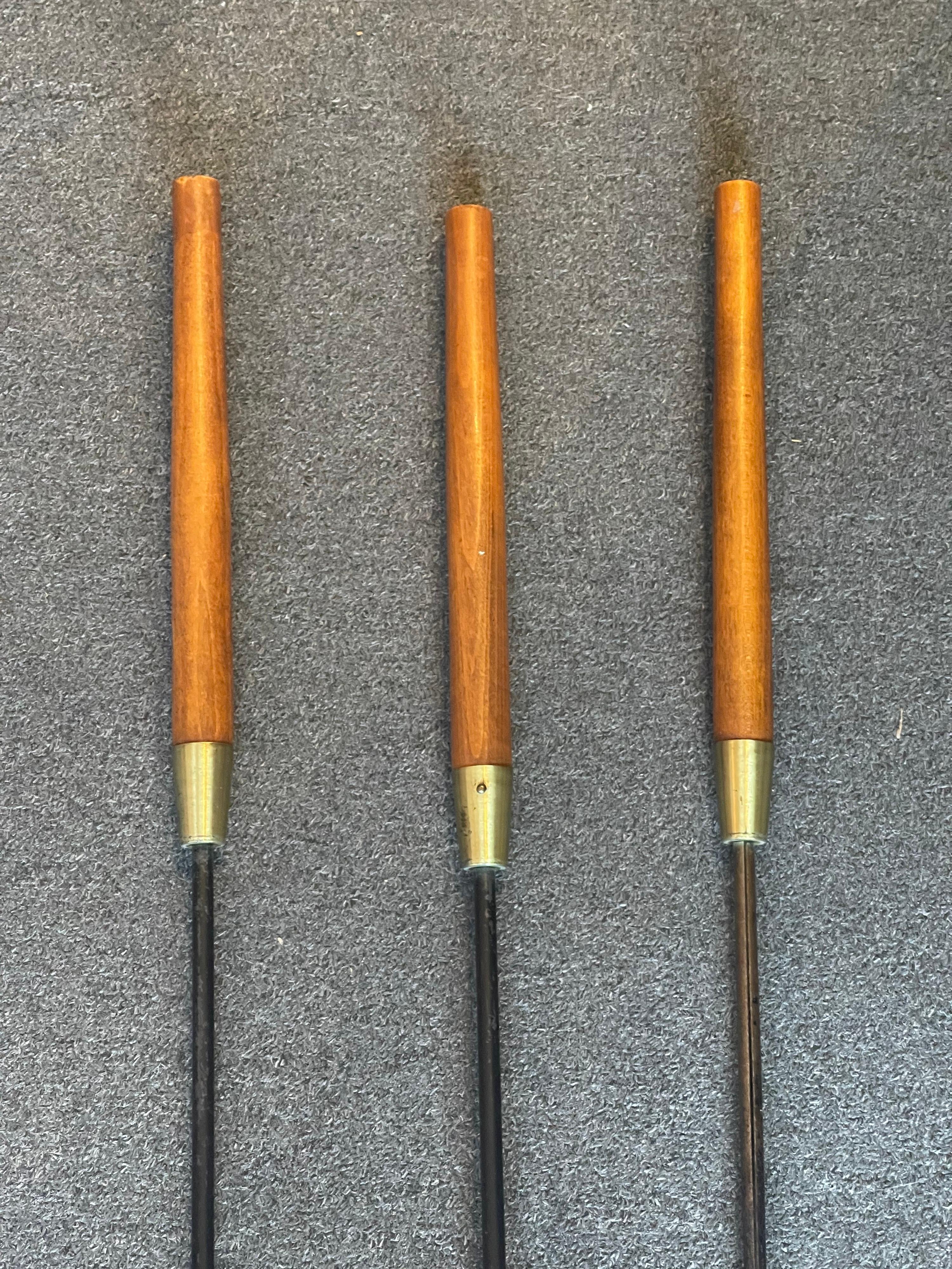 MCM Set of Cast Iron Fireplace Tools with Walnut Handles In Good Condition In San Diego, CA