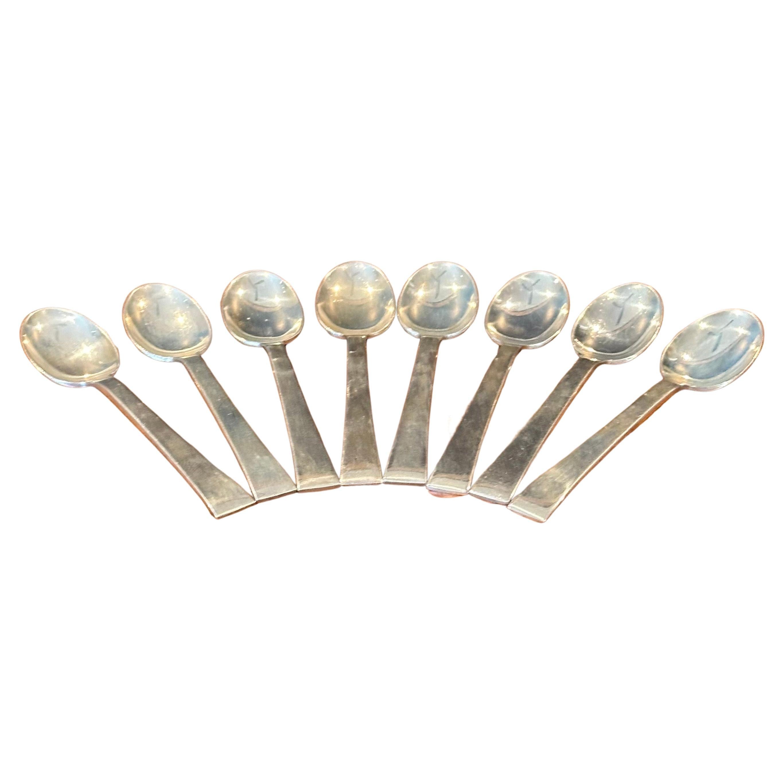 Mid-Century Modern MCM Set of Eight Demitasse Spoons in Sterling Silver by International Silver For Sale