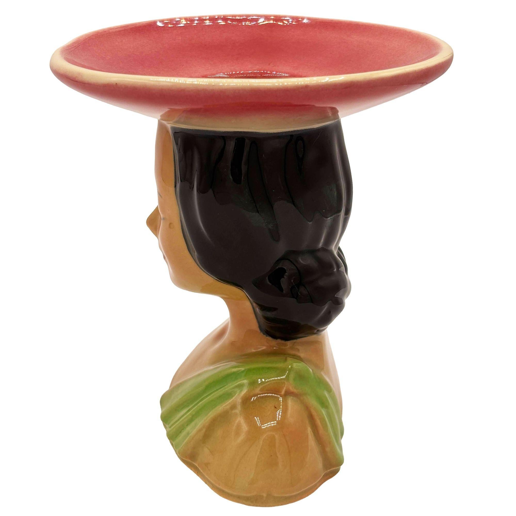 Americano MCM Shawnee Pottery 896 Vaso Hula Girl Polynesian Pink Plant Bust in vendita