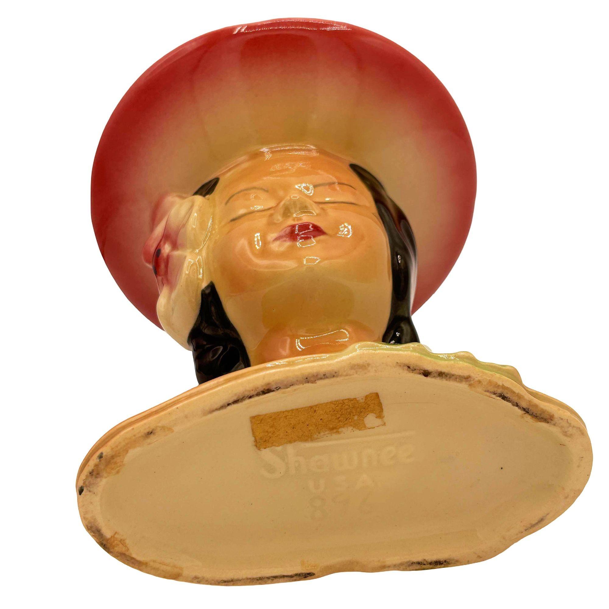 Ceramica MCM Shawnee Pottery 896 Vaso Hula Girl Polynesian Pink Plant Bust in vendita