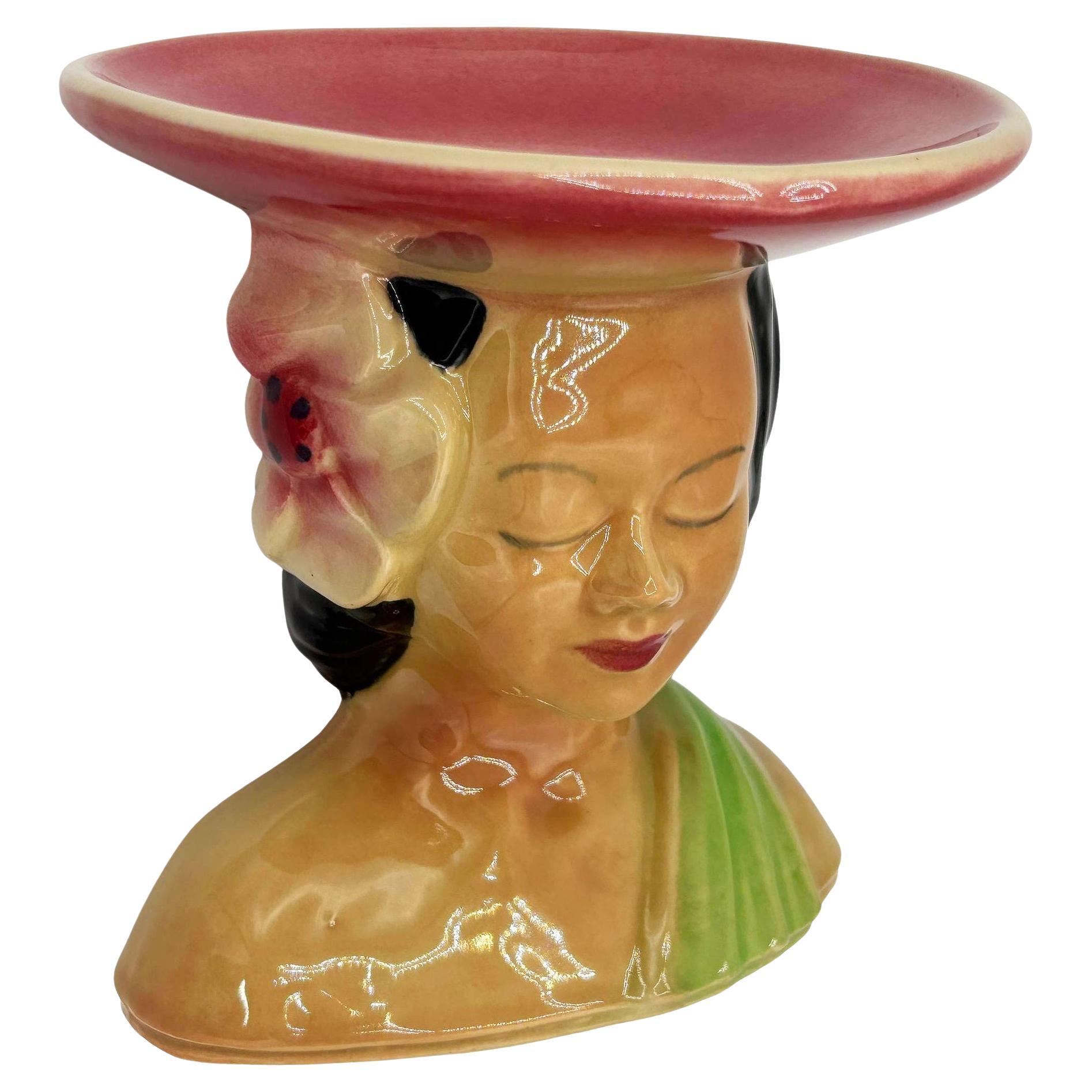 MCM Shawnee Pottery 896 Vaso Hula Girl Polynesian Pink Plant Bust in vendita