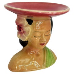 Vintage MCM Shawnee Pottery 896 Hawaiian Hula Girl Polynesian Pink Plant Bust Vase