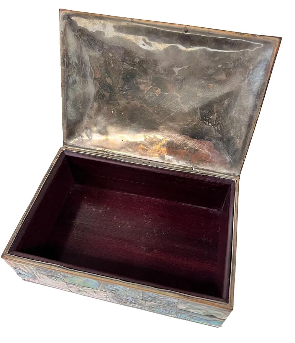 MCM Shell Veneered Box with Wood Interior Marked Taxco In Good Condition For Sale In Chapel Hill, NC