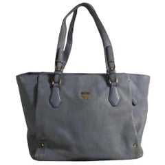 Used MCM Shopper 869885 Grey Leather Tote