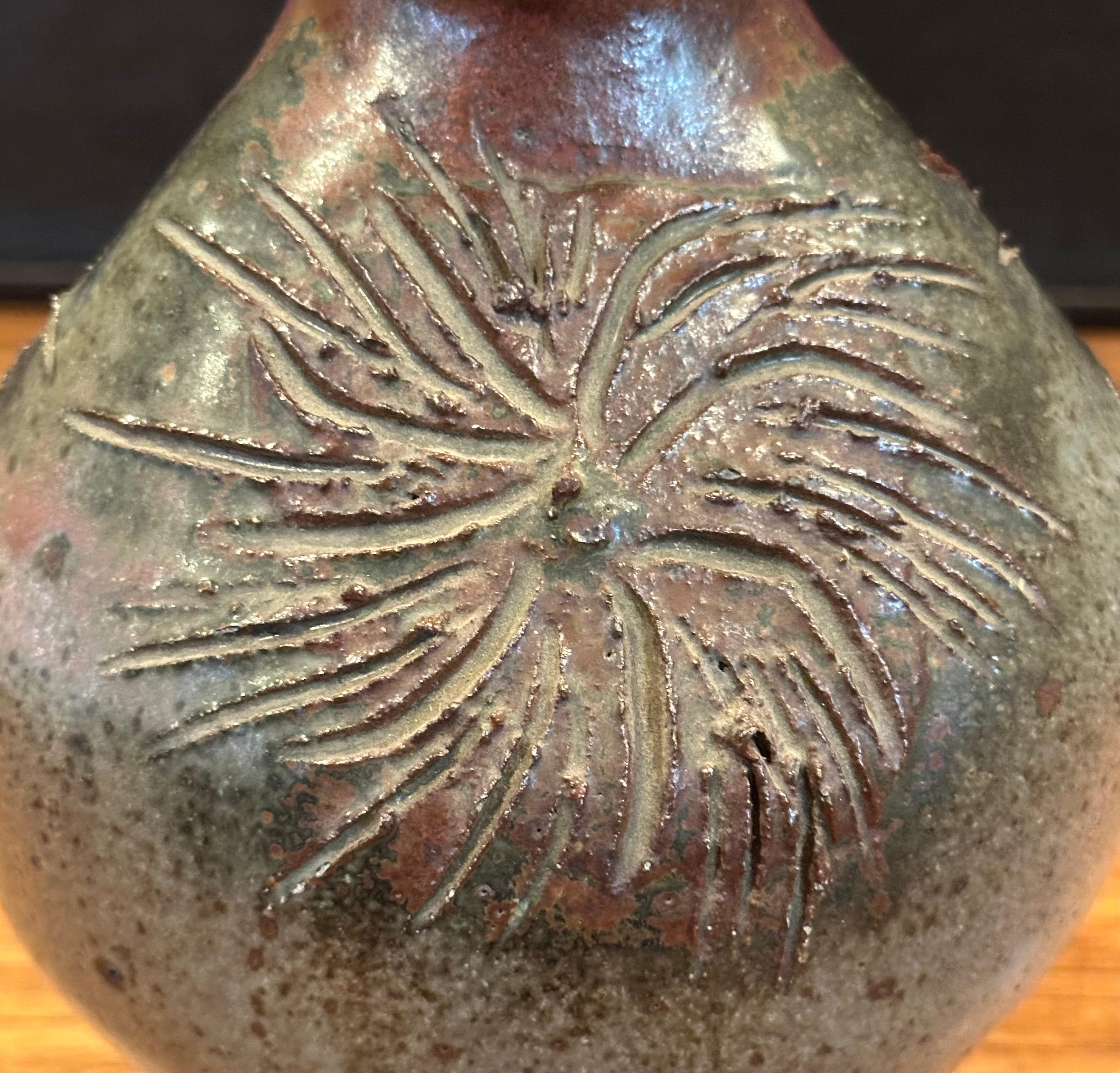 MCM Signed California Studio Pottery Stoneware Vase with Sunbursts For Sale 7