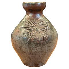 MCM Signed California Studio Pottery Stoneware Vase with Sunbursts