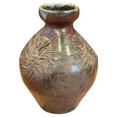 MCM Signed California Studio Pottery Stoneware Vase with Sunbursts