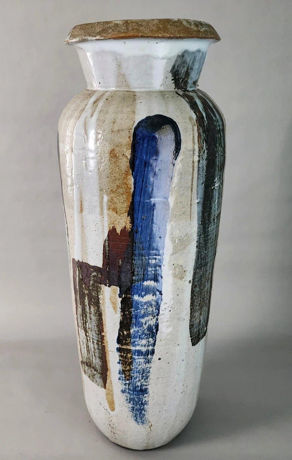Mid-Century Modern MCM Signed Ceramic Studio Pottery Vase Large 23
