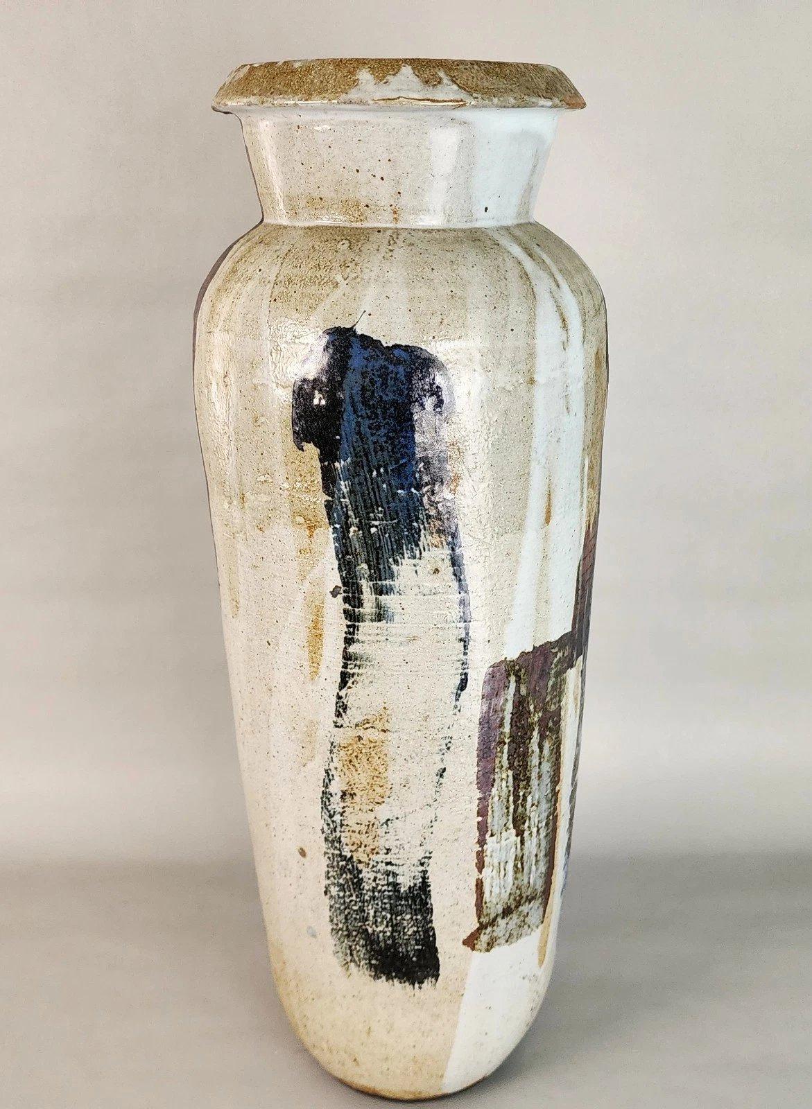 Hand-Crafted MCM Signed Ceramic Studio Pottery Vase Large 23