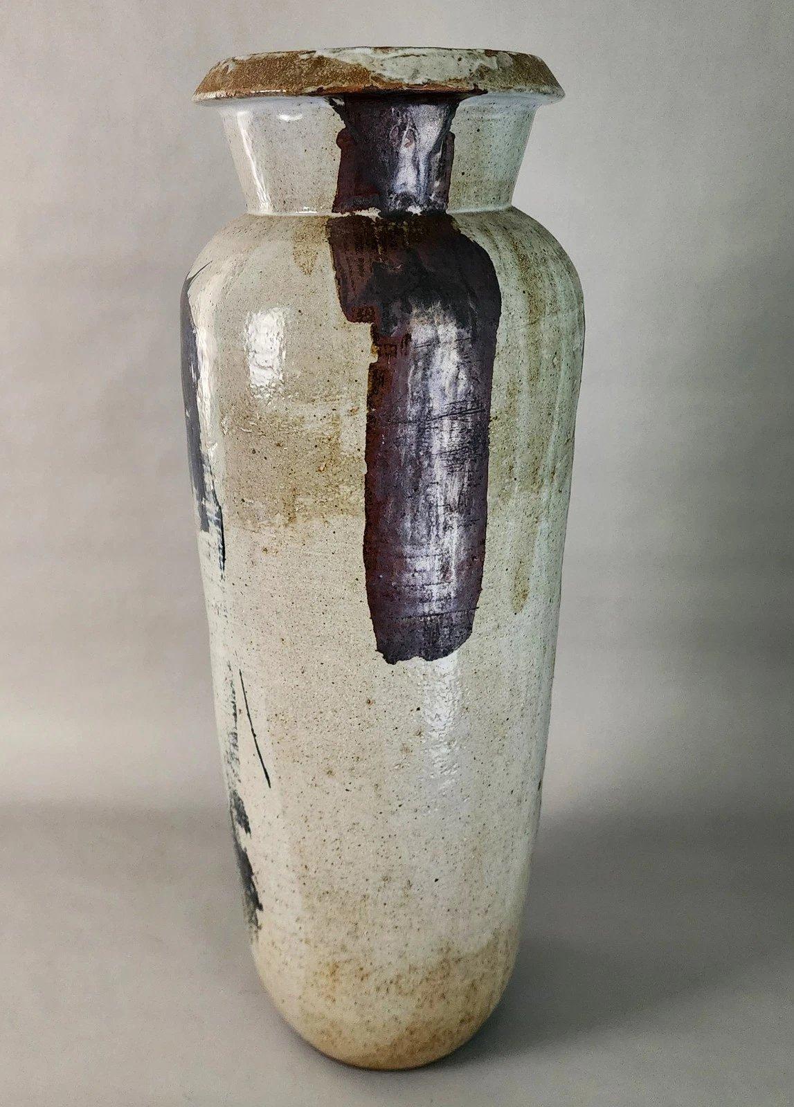 20th Century MCM Signed Ceramic Studio Pottery Vase Large 23