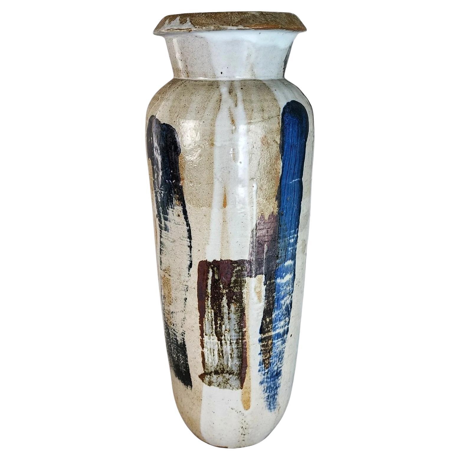MCM Signed Ceramic Studio Pottery Vase Large 23"