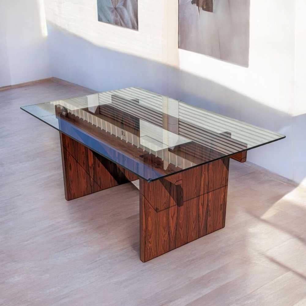 Mid-Century moderno Tavolo da pranzo con piano in vetro in palissandro di MCM Sigurd Hansen, Danimarca, 1960 ca. in vendita
