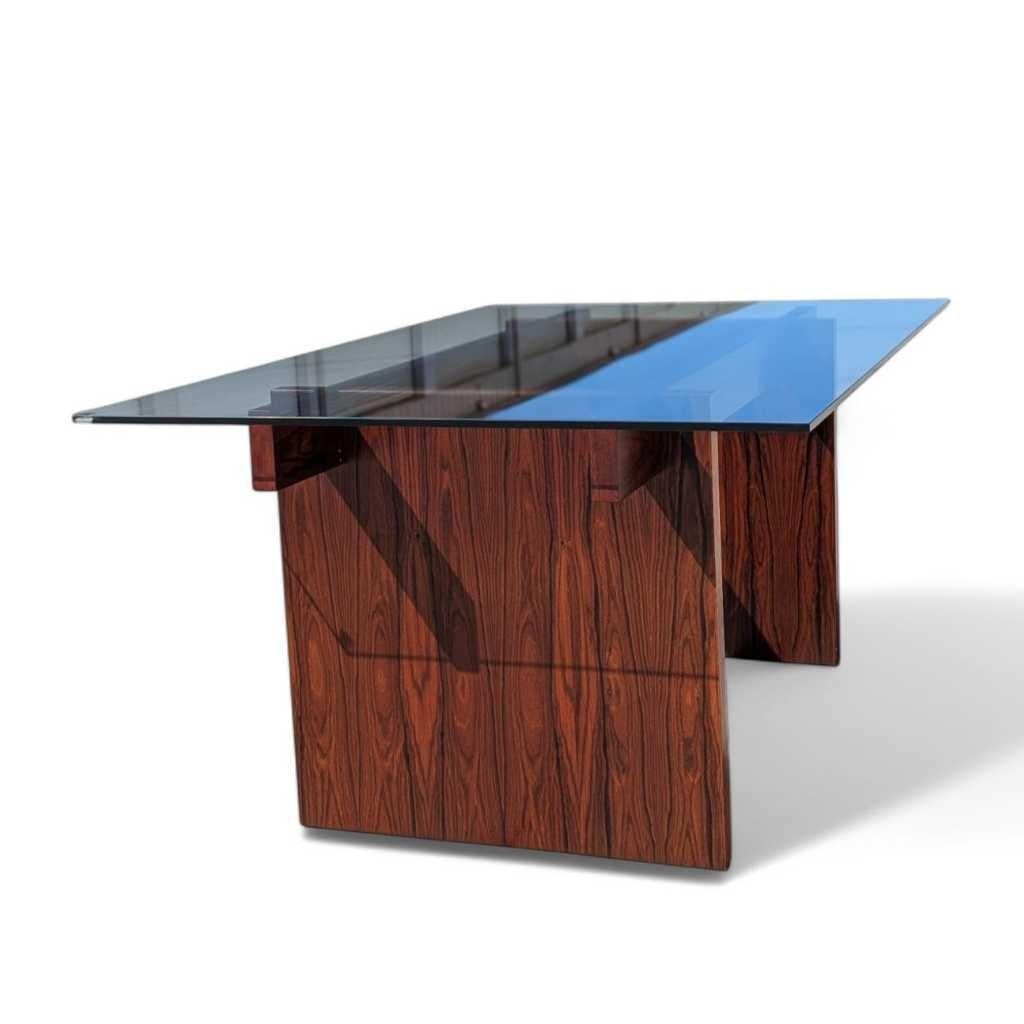 Danese Tavolo da pranzo con piano in vetro in palissandro di MCM Sigurd Hansen, Danimarca, 1960 ca. in vendita