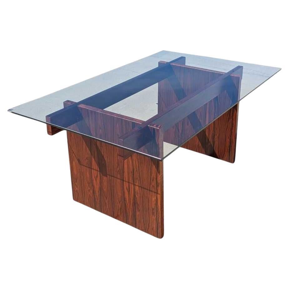 MCM Sigurd Hansen Rosewood Glass-Top Dining Table, Denmark, c. 1960s