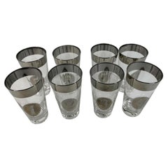 Vintage MCM Silver Decorated Highball Glasses Numbered 1 to 8 and Marked Metalyte