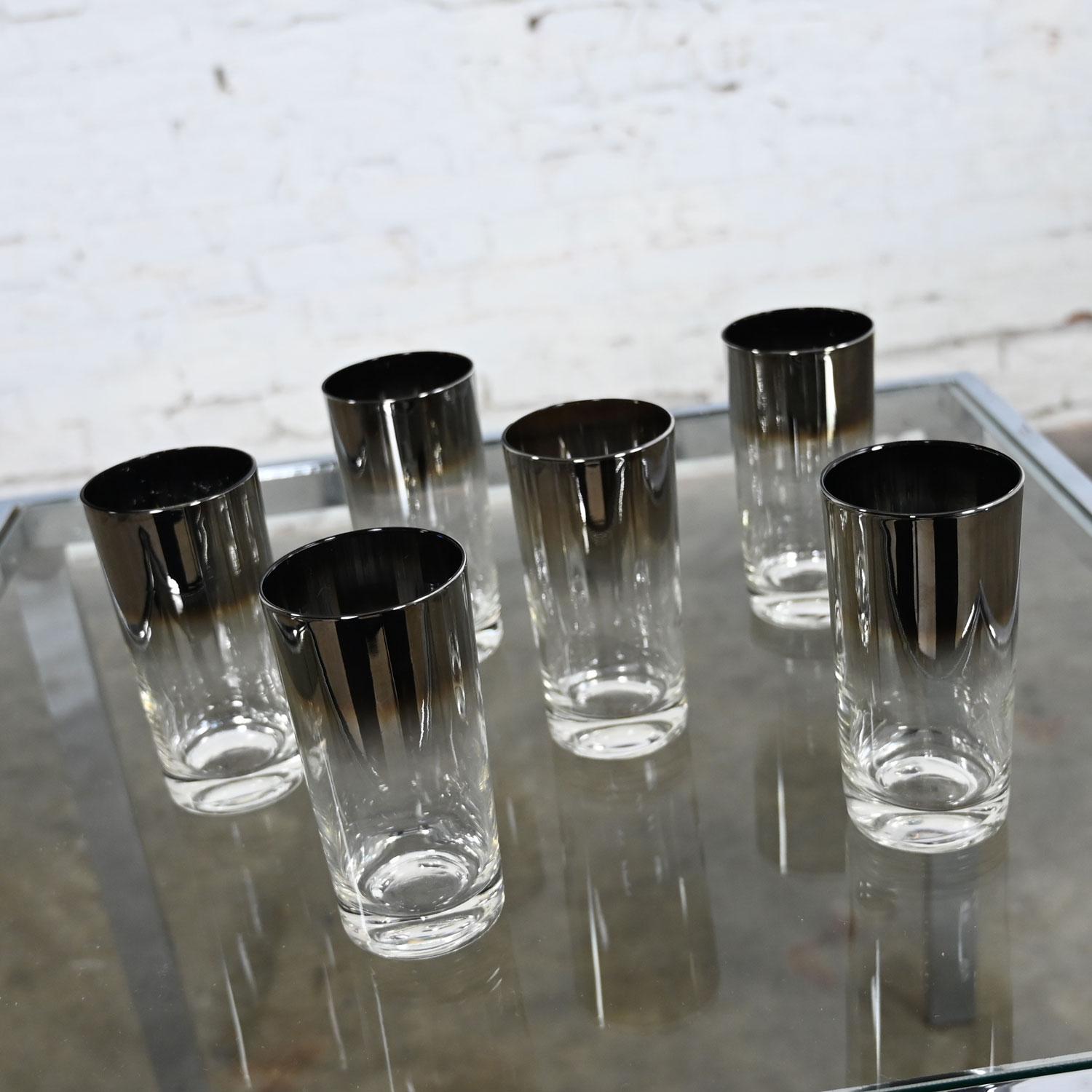 Mid-Century Modern MCM Silver Fade Highball Cocktail Glasses Style of Dorothy Thorpe Set of 6 For Sale