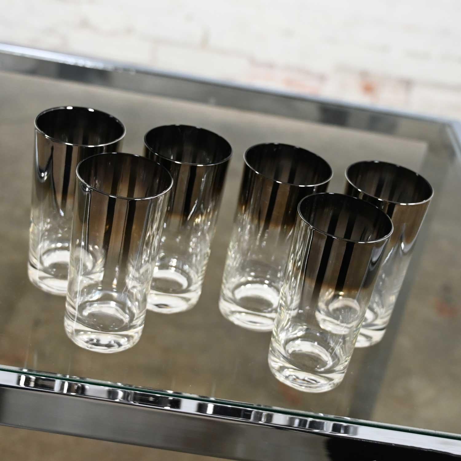 American MCM Silver Fade Highball Cocktail Glasses Style of Dorothy Thorpe Set of 6 For Sale