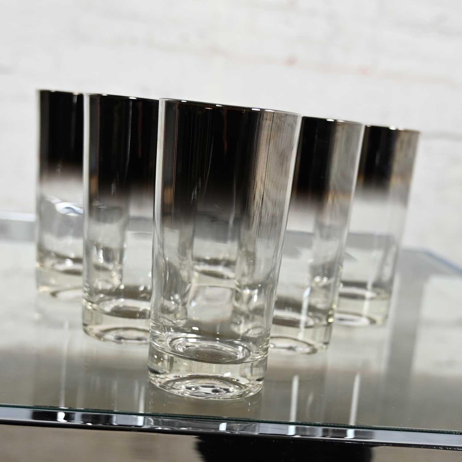 20th Century MCM Silver Fade Highball Cocktail Glasses Style of Dorothy Thorpe Set of 6 For Sale