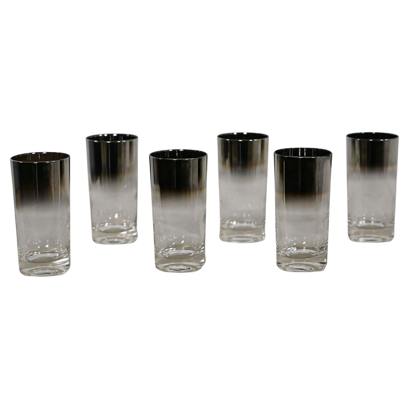 MCM Silver Fade Highball Cocktail Glasses Style of Dorothy Thorpe Set of 6