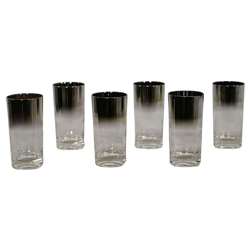 Dorothy Thorpe MidCentury Silver Fade Cocktail Barware Glasses and Ice