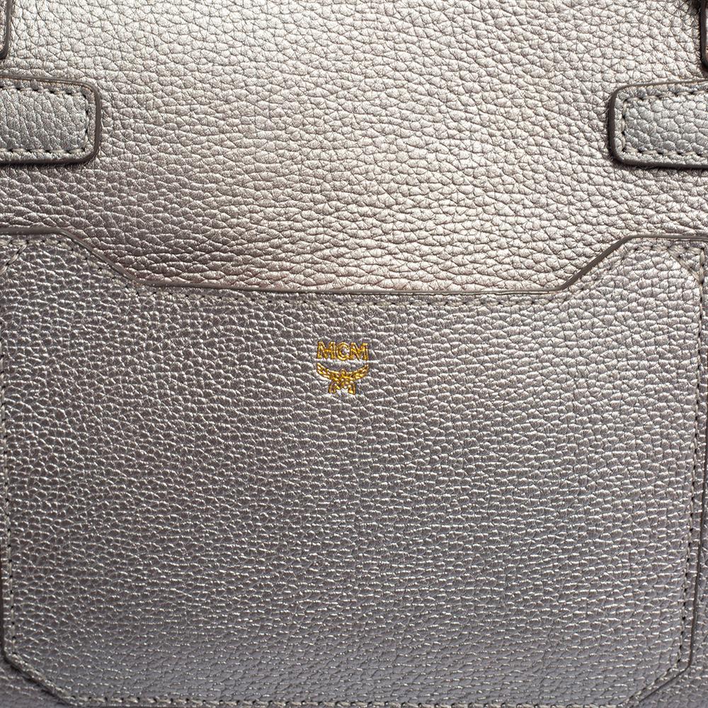 MCM Silver Leather Small Milla Top Handle Bag 4