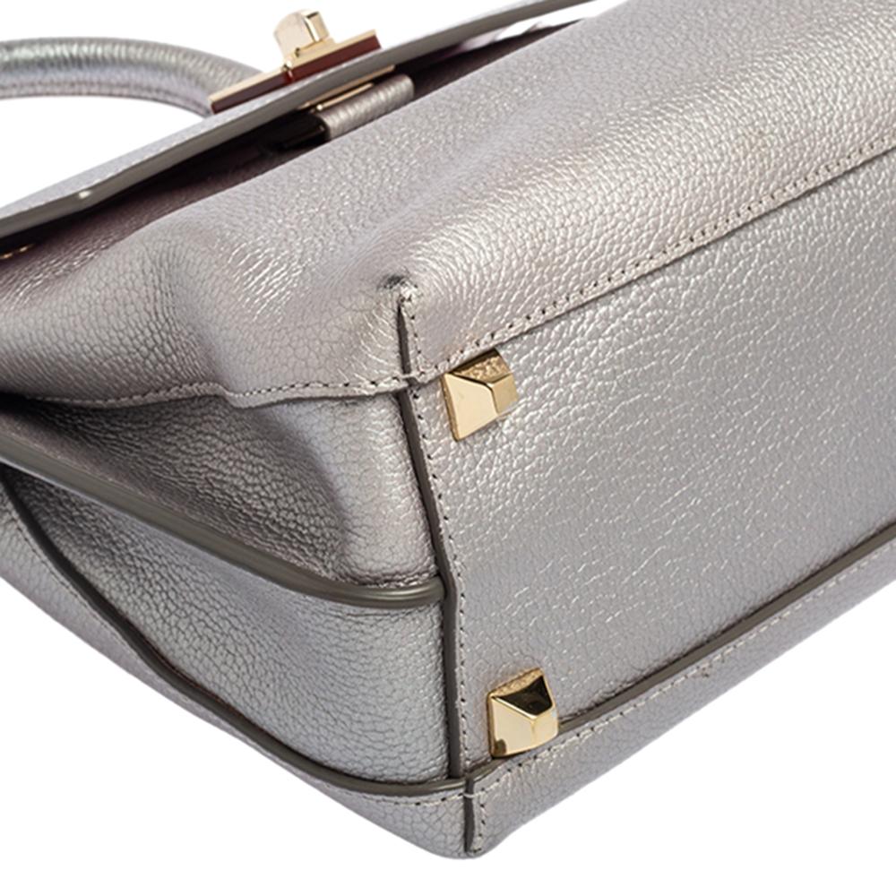 MCM Silver Leather Small Milla Top Handle Bag In Good Condition In Dubai, Al Qouz 2