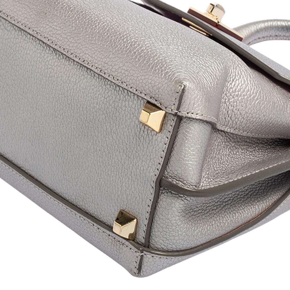 Women's MCM Silver Leather Small Milla Top Handle Bag