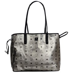 MCM Silver Monogram Coated Canvas Visetos Medium Reversible Shopper Tote Bag