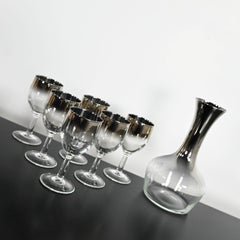 MCM Silver Rimmed Ombre French Carafe Decanter & 6 Stems Style Dorothy Thorpe