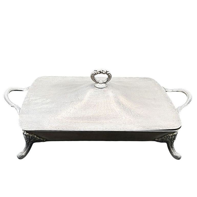 MCM Silverplate Electric Warming Chafing Dish w/ Floral & Scroll Design by Towle For Sale