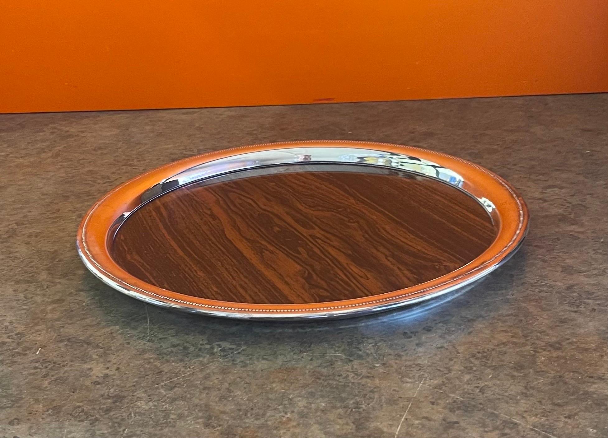 Mid-Century Modern MCM Silverplate & Rosewood Formica Serving Tray by Sheffield Silver Co For Sale