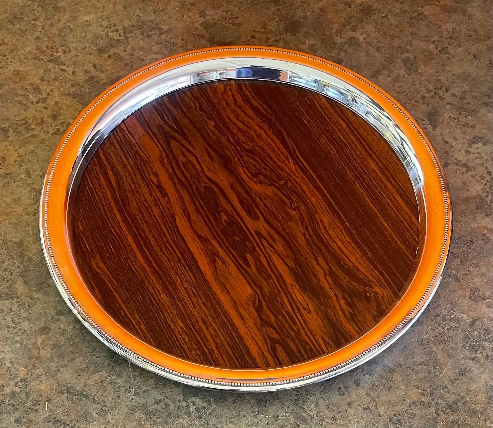 American MCM Silverplate & Rosewood Formica Serving Tray by Sheffield Silver Co For Sale