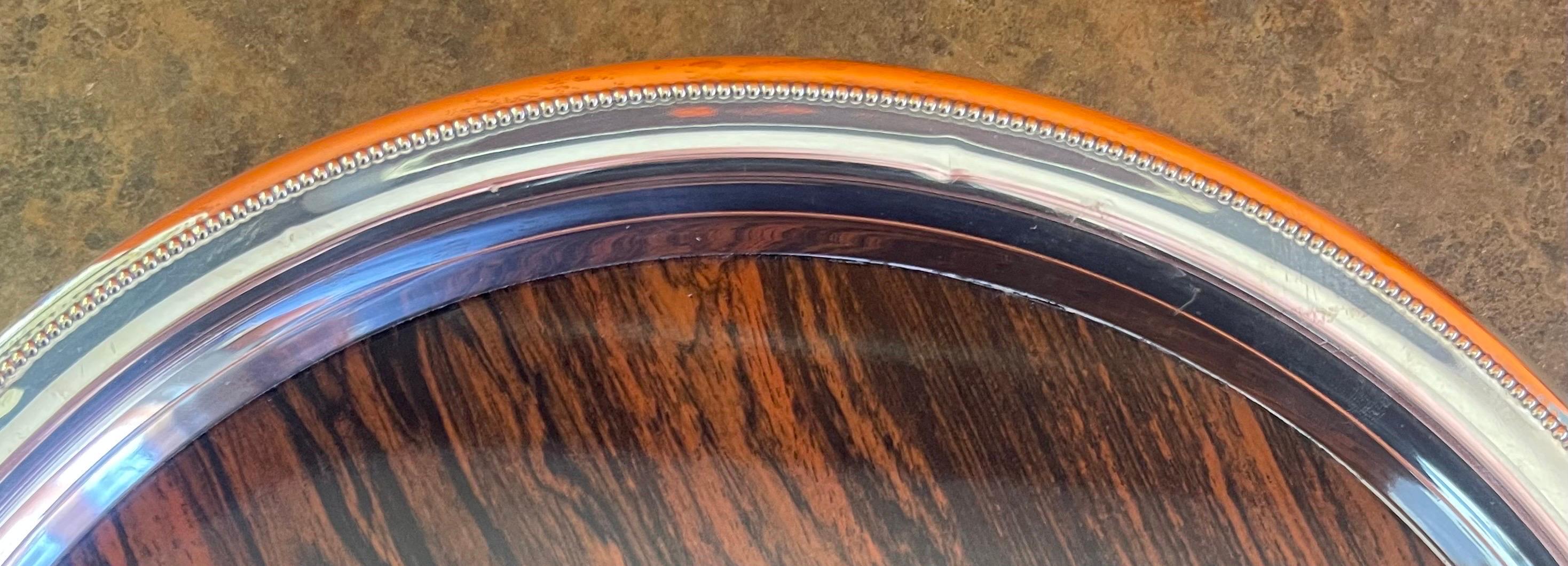 MCM Silverplate & Rosewood Formica Serving Tray by Sheffield Silver Co In Good Condition For Sale In San Diego, CA