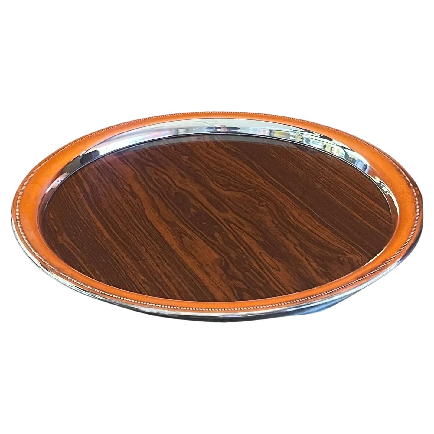 MCM Silverplate & Rosewood Formica Serving Tray by Sheffield Silver Co For Sale