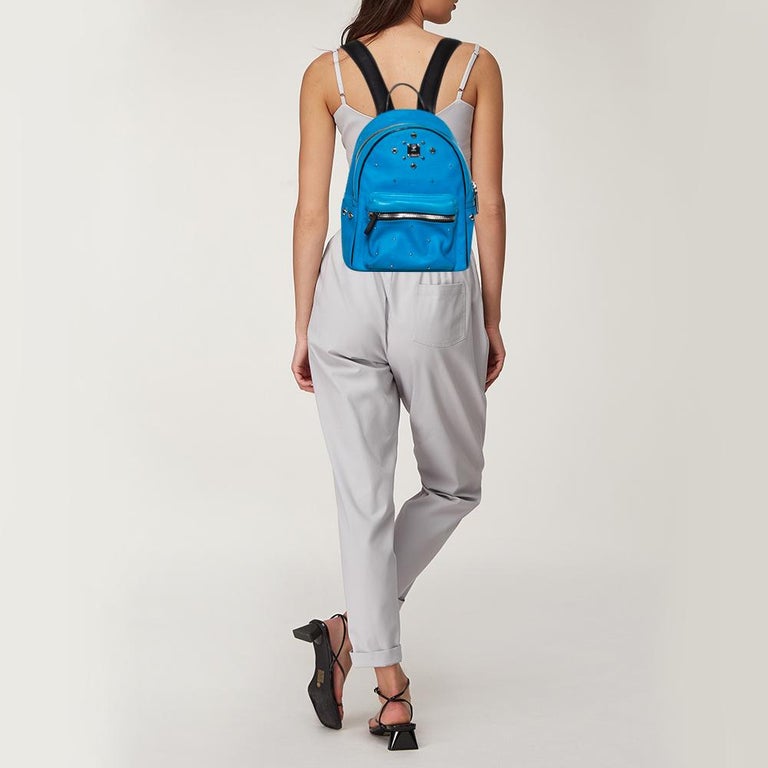 MCM Sky Blue Visestos Faux Leather and Leather Stardust Backpack at 1stDibs