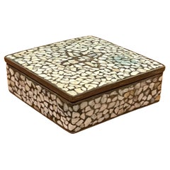 MCM Small Brass Mosaic Lidded Box in the Style of Los Castillo