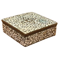 MCM Small Brass Mosaic Lidded Box in the Style of Los Castillo