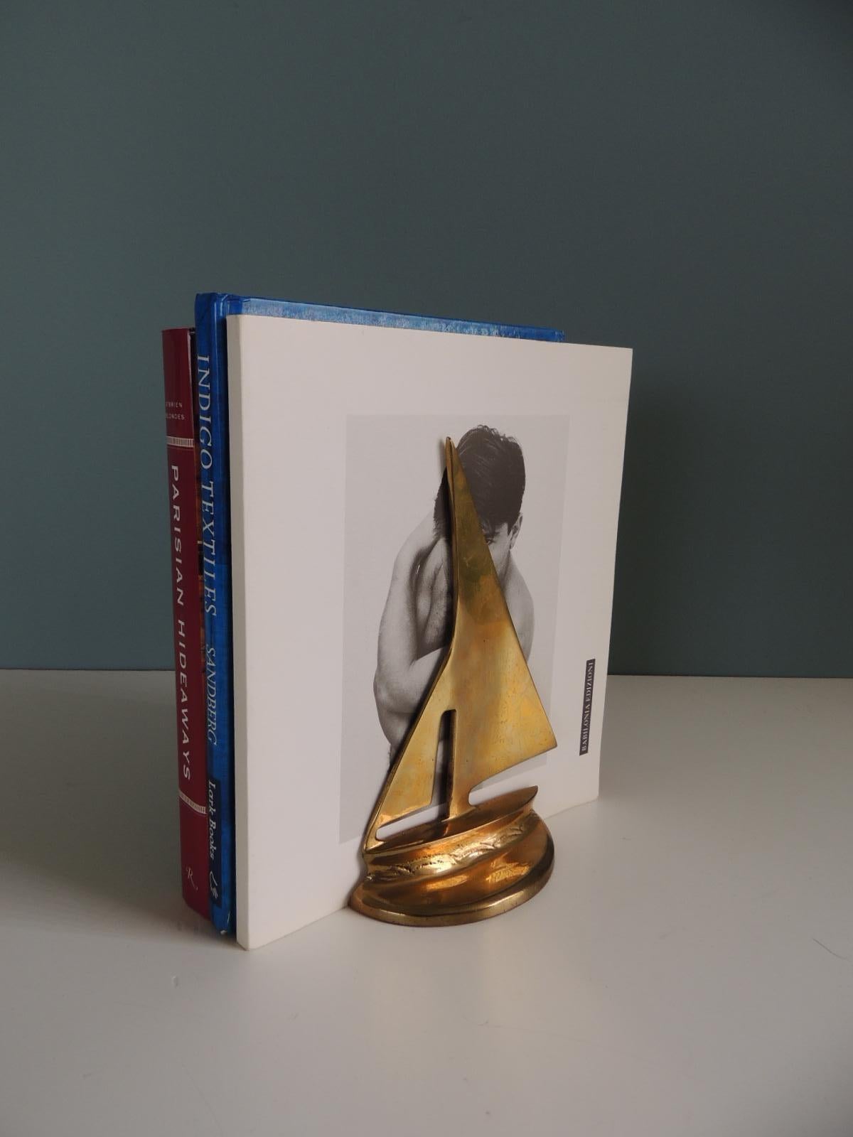 Mid-Century Modern MCM Small Brass Sailing Boat Bookend or Paperweight