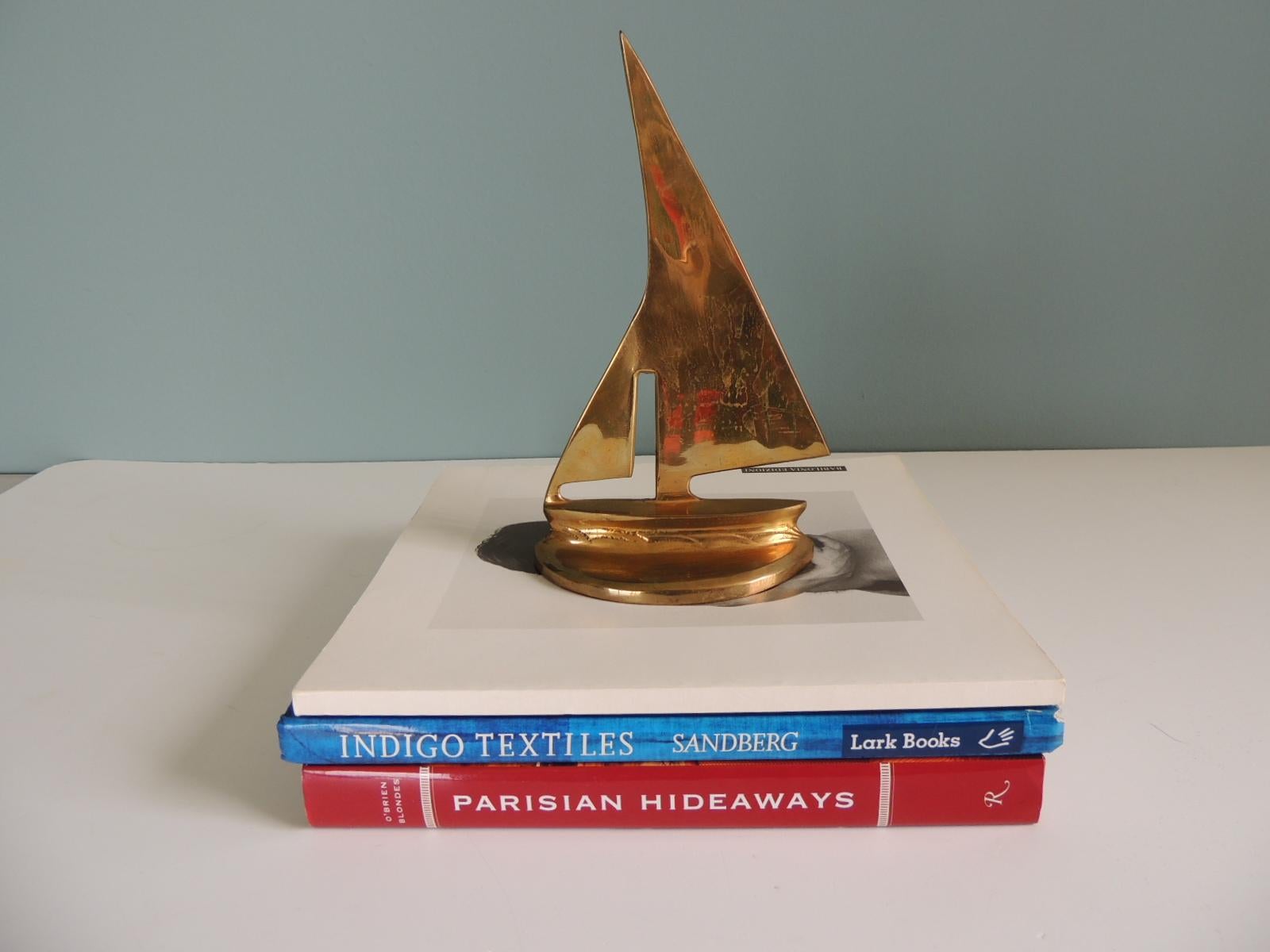 Hand-Crafted MCM Small Brass Sailing Boat Bookend or Paperweight
