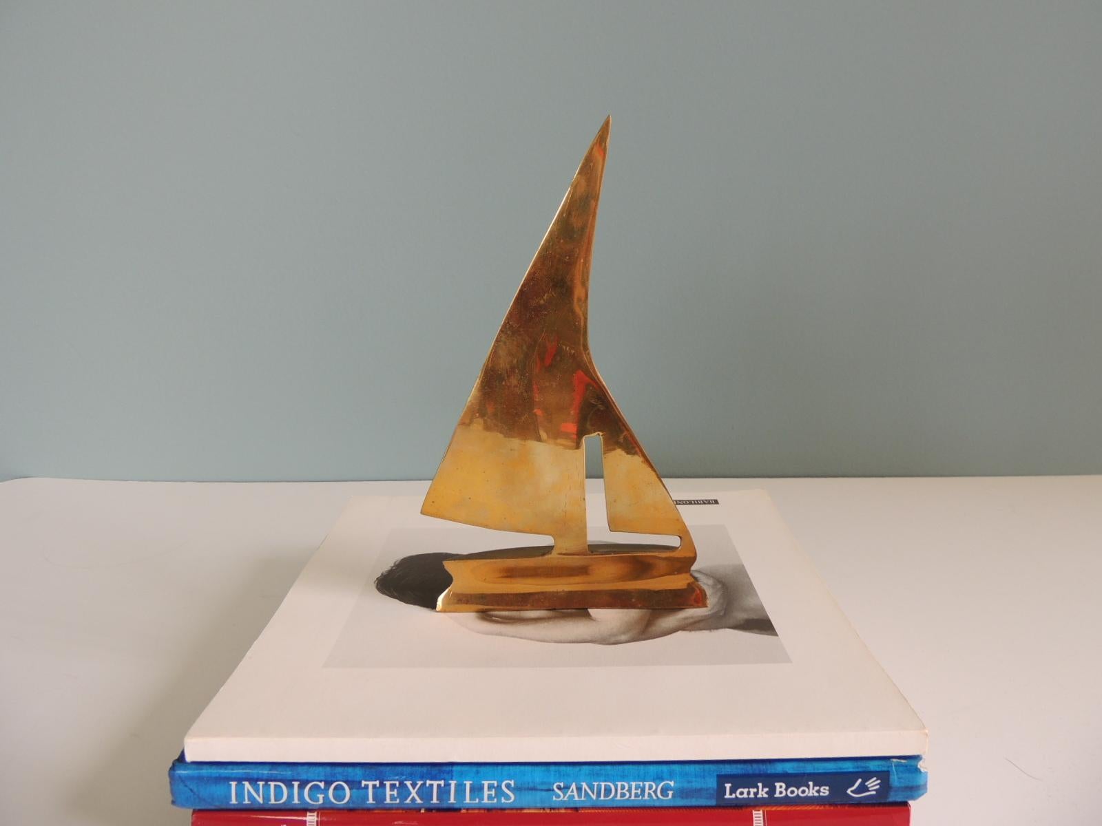 Late 20th Century MCM Small Brass Sailing Boat Bookend or Paperweight