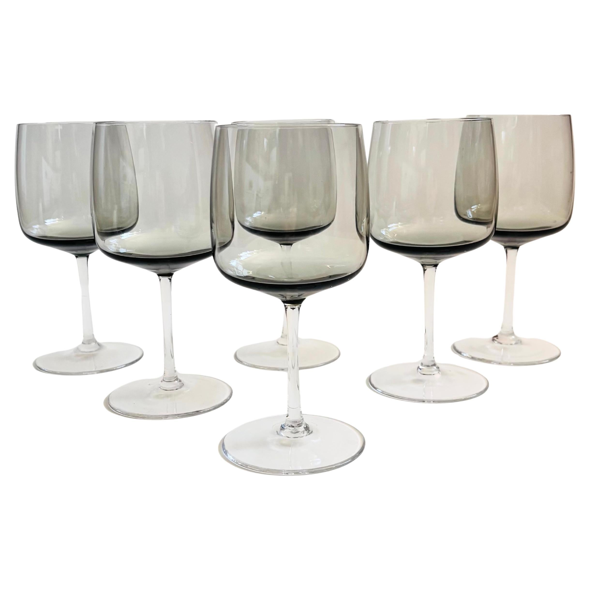 MCM Smoke Glass Wine Glasses by Peill & Putzler, Germany - Set of 6 - 11 oz