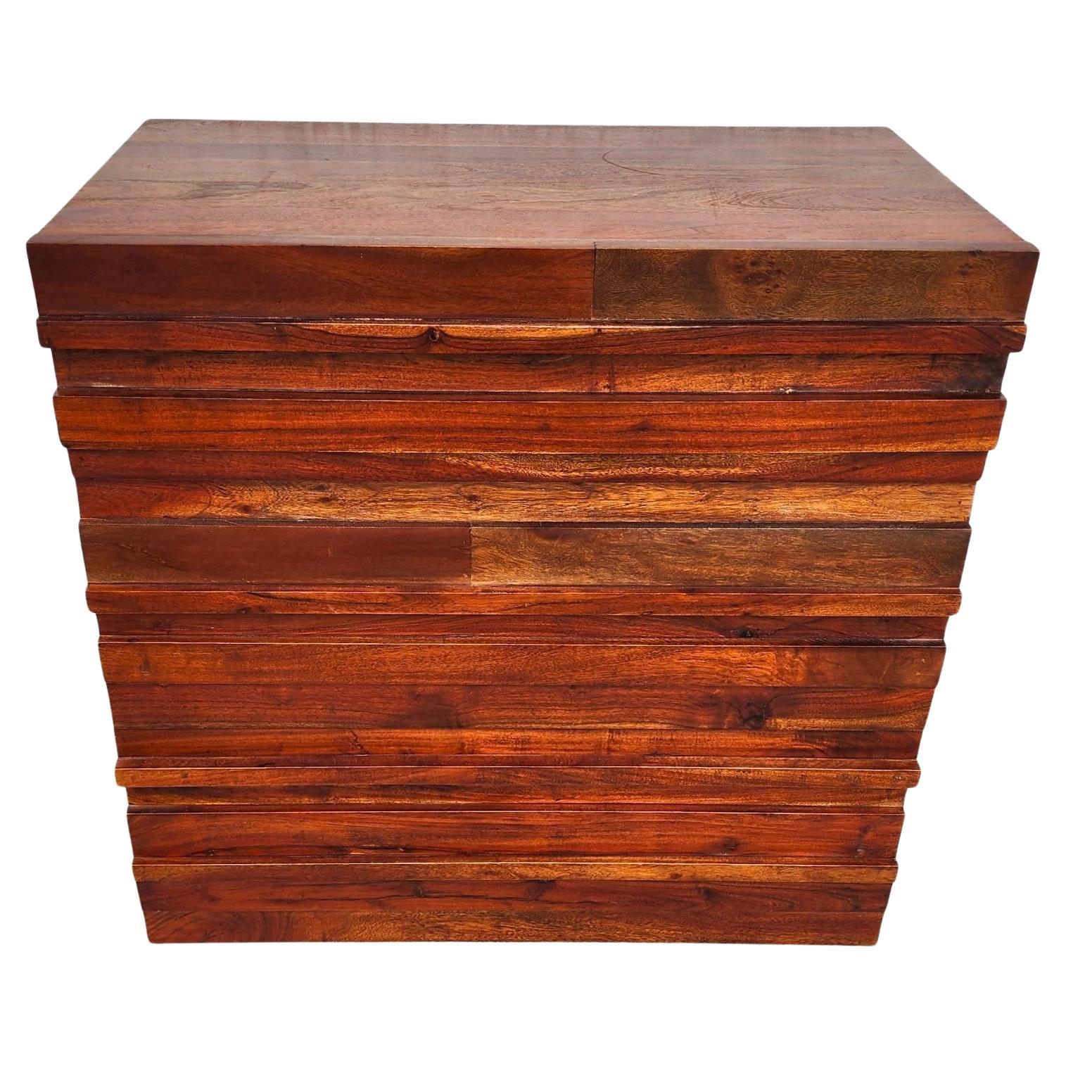 MCM Solid Exotic Wood Bachelor Chest Dresser Rustic Brutalist For Sale