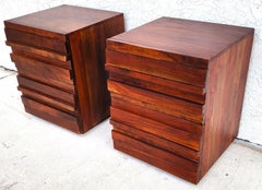 MCM Solid Exotic Wood Nightstands Rustic Brutalist Pair