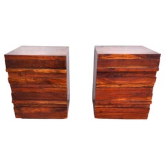 MCM Solid Exotic Wood Nightstands Rustic Brutalist Pair