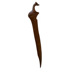 MCM Solid Teak Hand Carved Letter Opener with Giraffe Decor