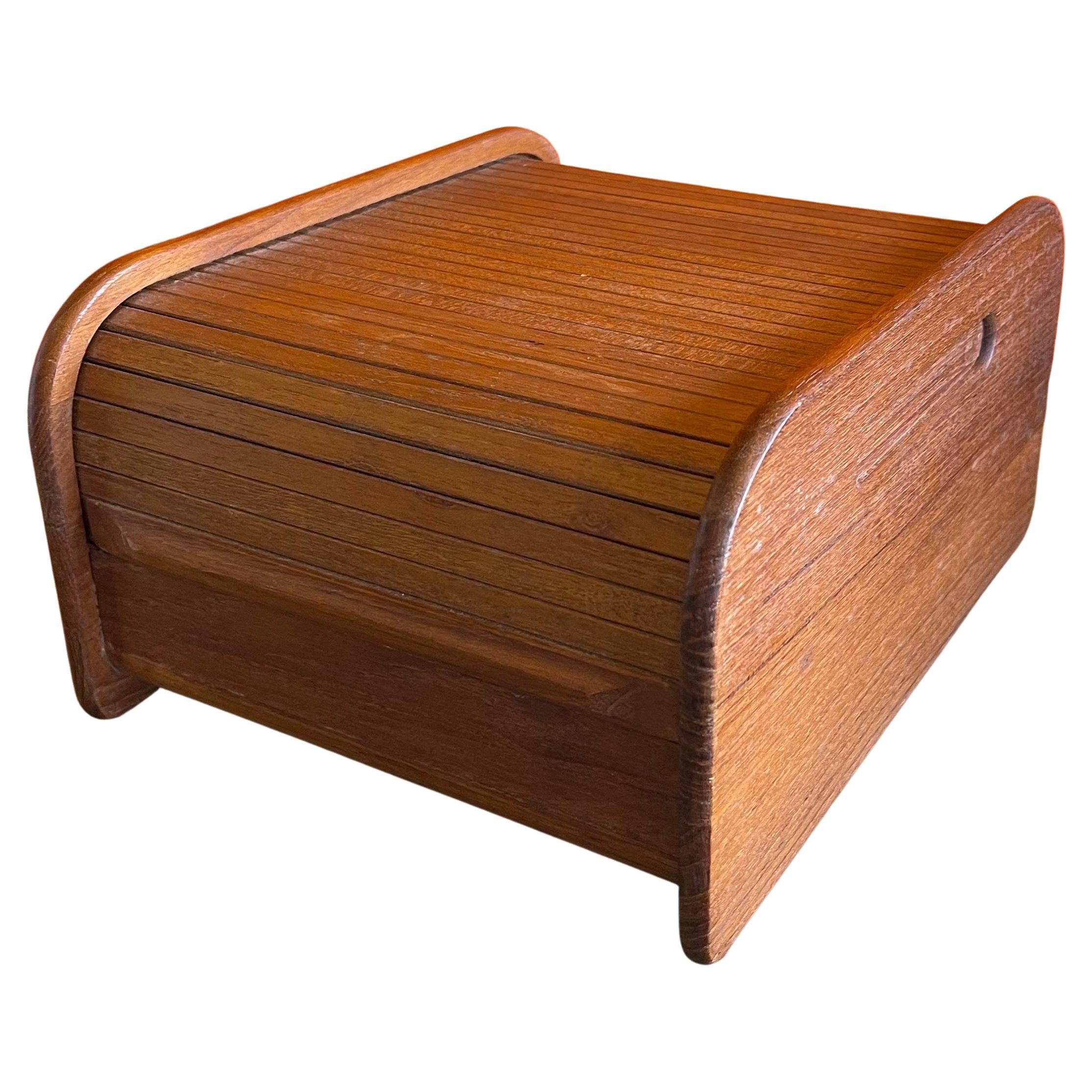 MCM Solid Teak Tambour Door Trinket Desk Top Box 3