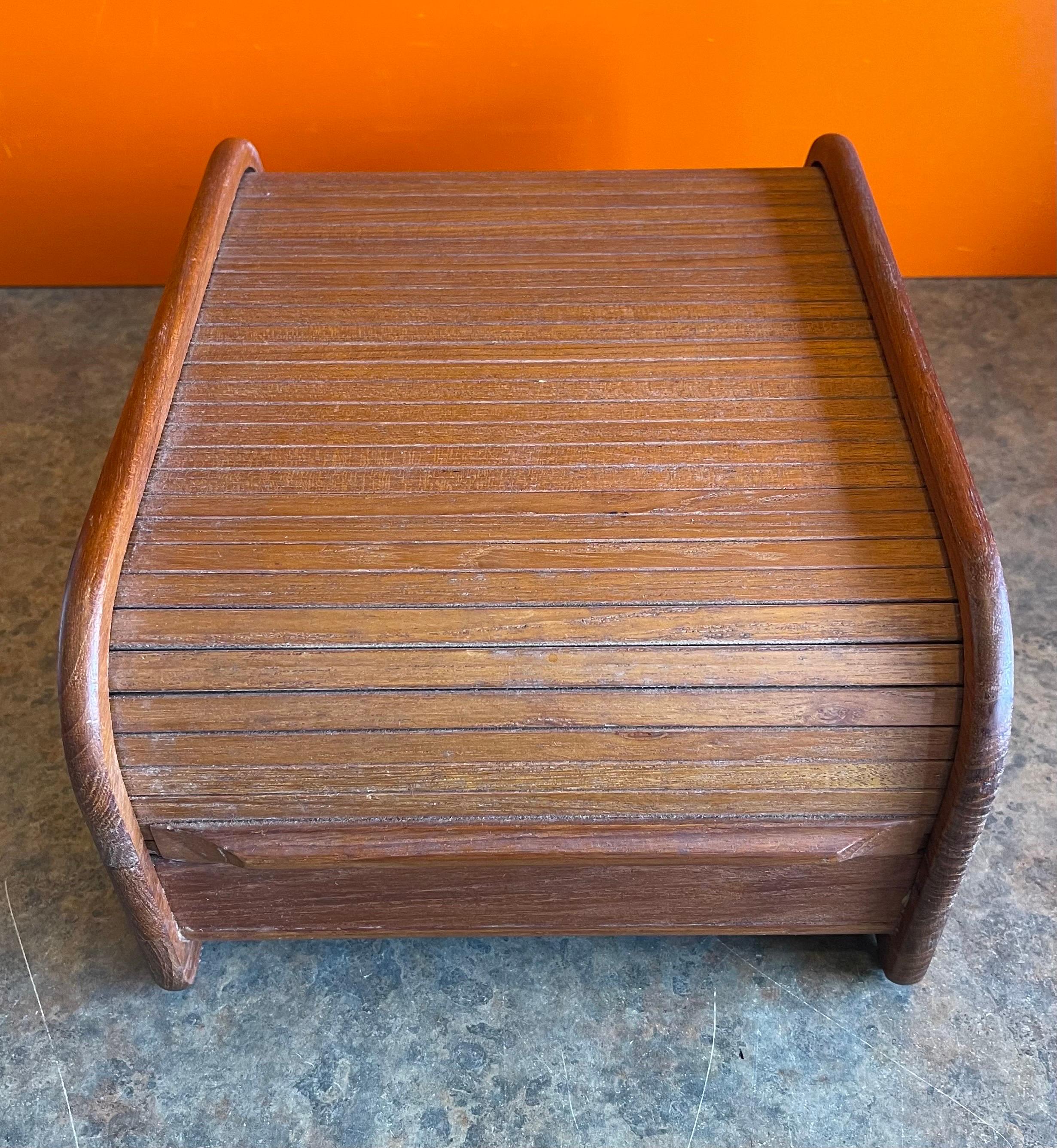 Thai MCM Solid Teak Tambour Door Trinket Desk Top Box