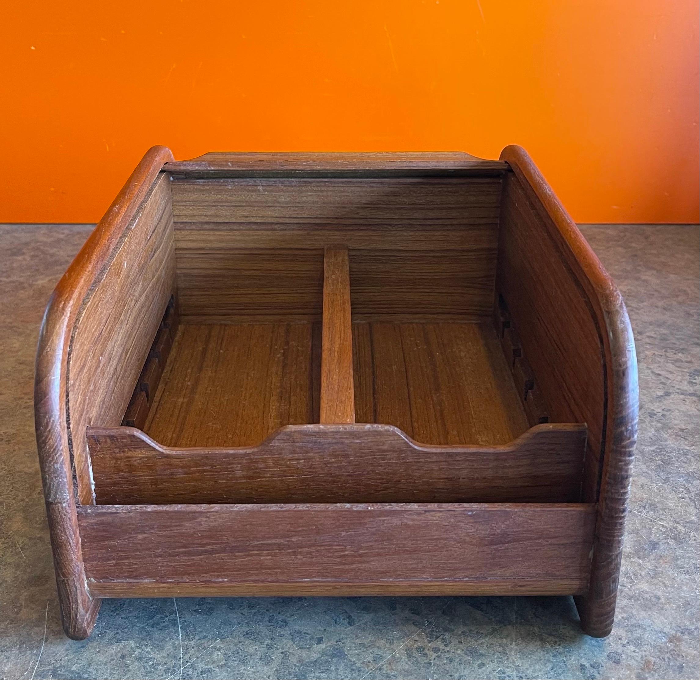 MCM Solid Teak Tambour Door Trinket Desk Top Box 1